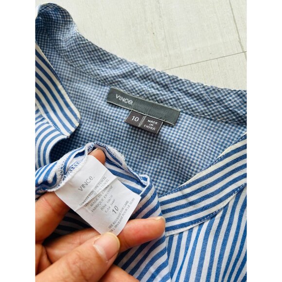 Vince Women's Sz 10 Blue & white Stripe Cotton Tunic Blouse - Picture 7 of 8